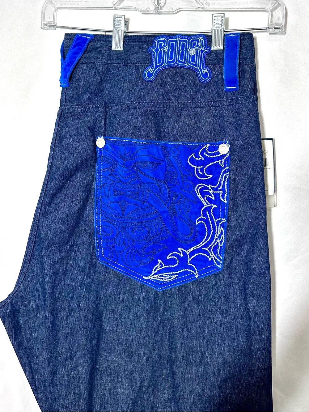 NWT Vintage Coogi Jeans Baggy Y2K Embroidered Velour Pocket 42x35 Deadstock